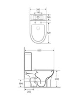 Close Coupled (Two Piece) P trap Oval Water Closet Set  650x375 mm CASA