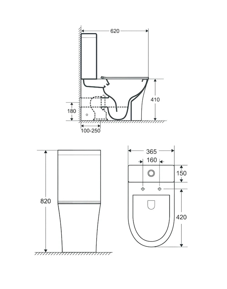 Close Coupled (Two Piece) P trap Water Closet Set 670x390 mm