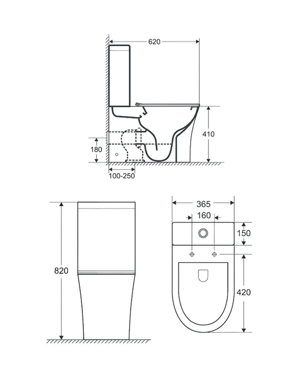 Close Coupled (Two Piece) P trap Water Closet Set 670x390 mm