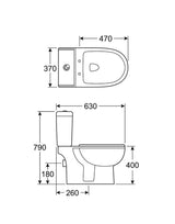 Close Coupled (Two Piece) P trap Water Closet Set 630x370 mm NORD