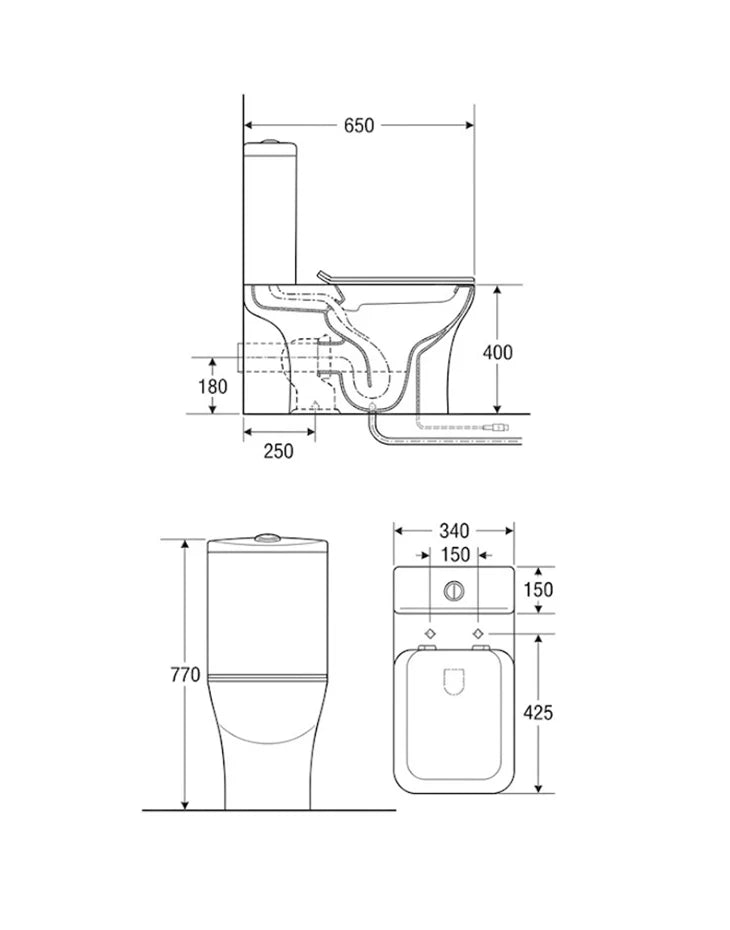 Wall Hung P trap Water Closet Square 520 x 360 mm