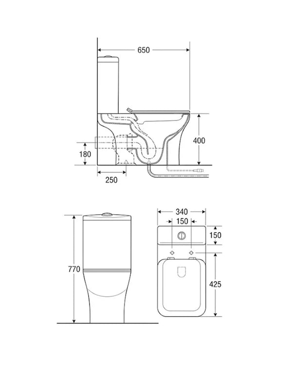 Wall Hung P trap Water Closet Square 520 x 360 mm