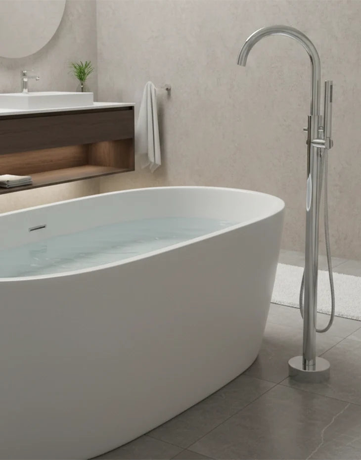 Free Standing Bathtub Faucet with Sprayer