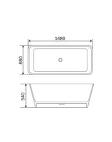 Bathtub 148x68 cm Polymarble  White TANK
