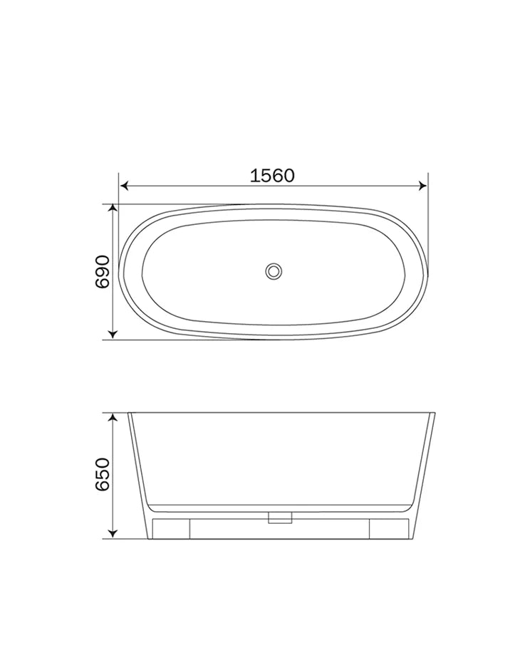 Bathtub 156x69 cm Polymarble White TANK