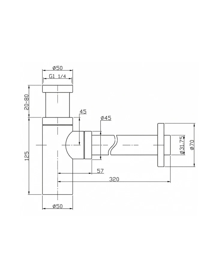 Bottle Trap Brass Round Style 1.1/4 Inch