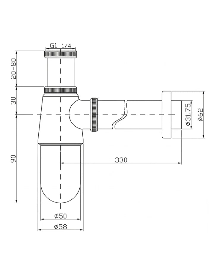 Bottle Trap Universal Style Zinc 1.1/4 Inch