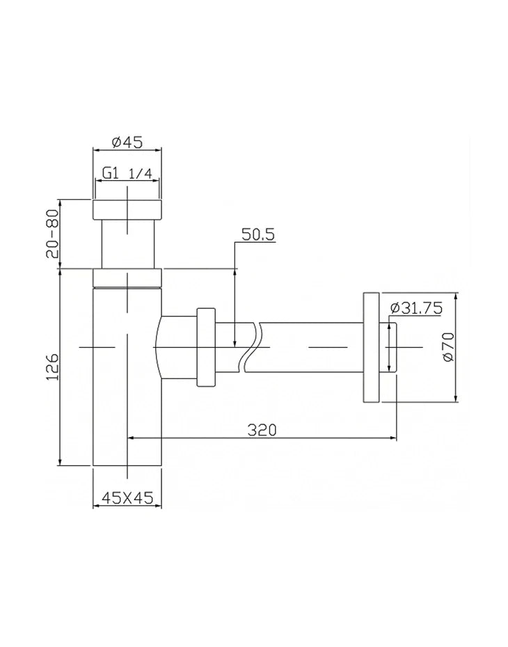 Bottle Trap 1.1/4 Inch x 32 mm Zinc Square